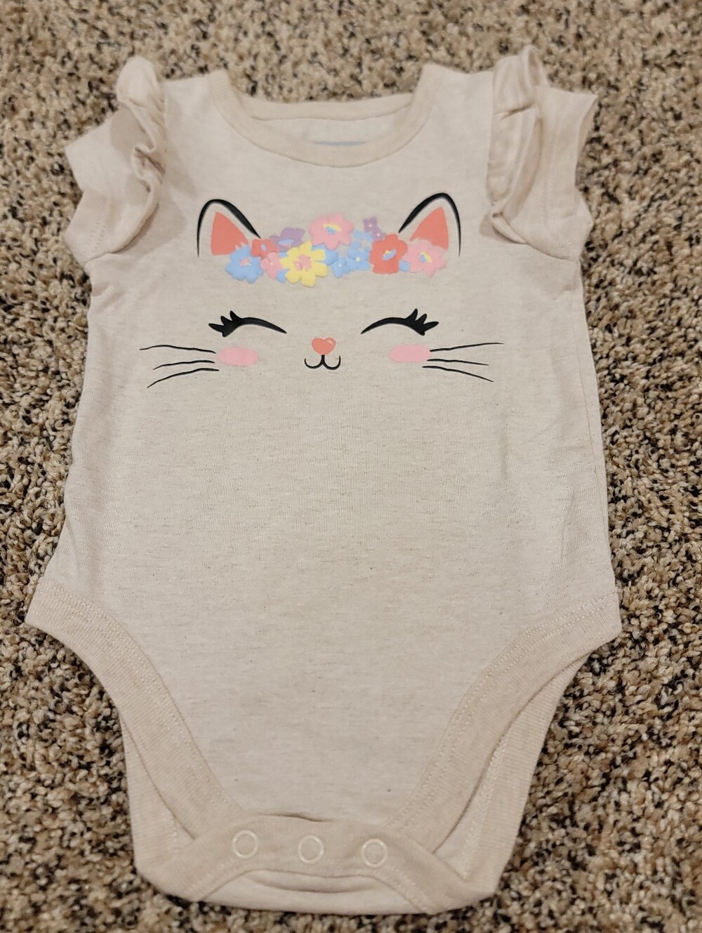 Garanimals 1 Piece Bodysuit Infant Girls 0-3M Beige Tan Short Sleeve Cat Animals